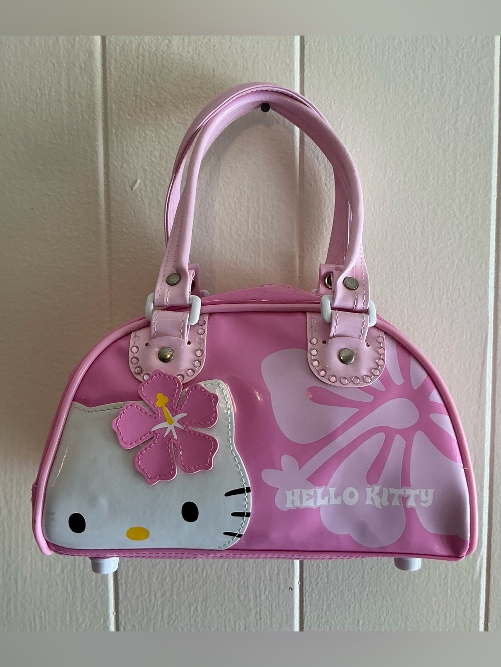 Vntg Rare Y2K Hawaii Hibiscus Flower Sanrio Hello Kitty Mini Bowler Handbag Bag